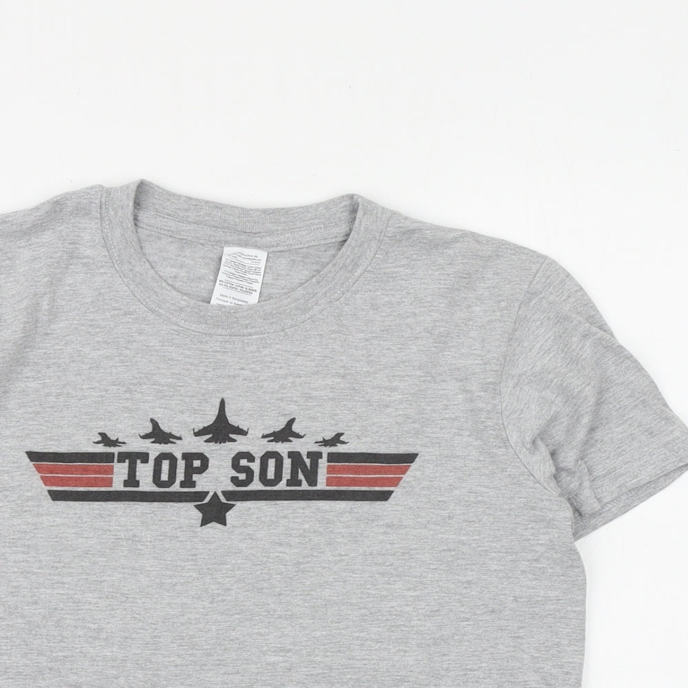 Gildan Boys Grey 100% Cotton Basic T-Shirt Size 9-10 Years Round Neck Pullover - Top Son, Top Gun