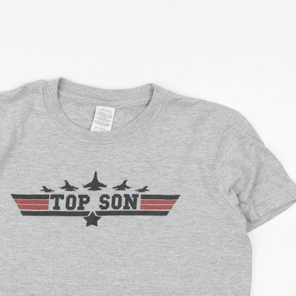 Gildan Boys Grey 100% Cotton Basic T-Shirt Size 9-10 Years Round Neck Pullover - Top Son, Top Gun