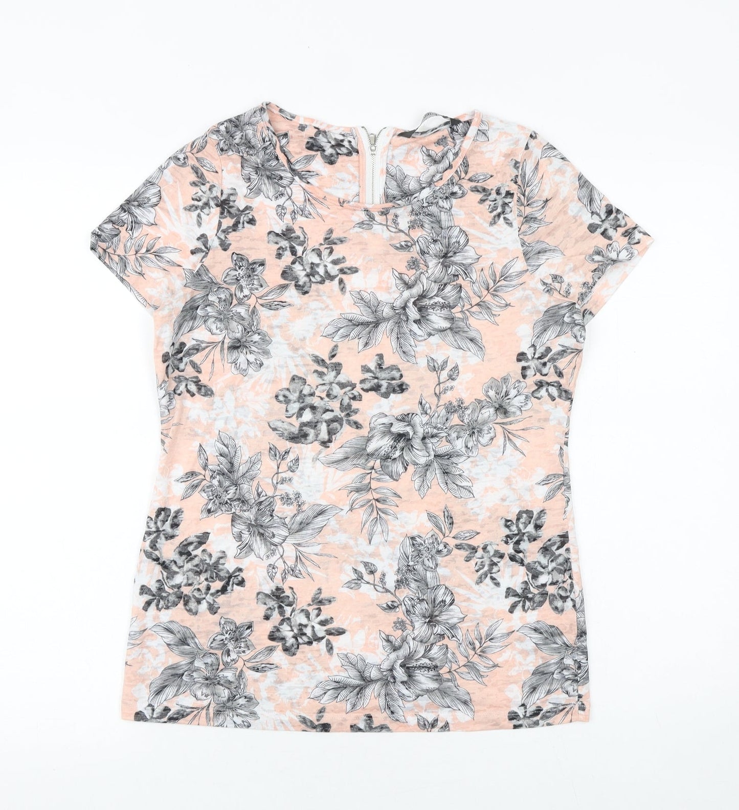 Bonmarché Womens Pink Geometric Viscose Basic T-Shirt Size 10 Round Neck