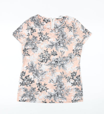 Bonmarché Womens Pink Geometric Viscose Basic T-Shirt Size 10 Round Neck