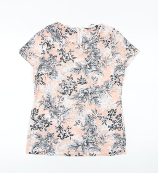 Bonmarché Womens Pink Geometric Viscose Basic T-Shirt Size 10 Round Neck