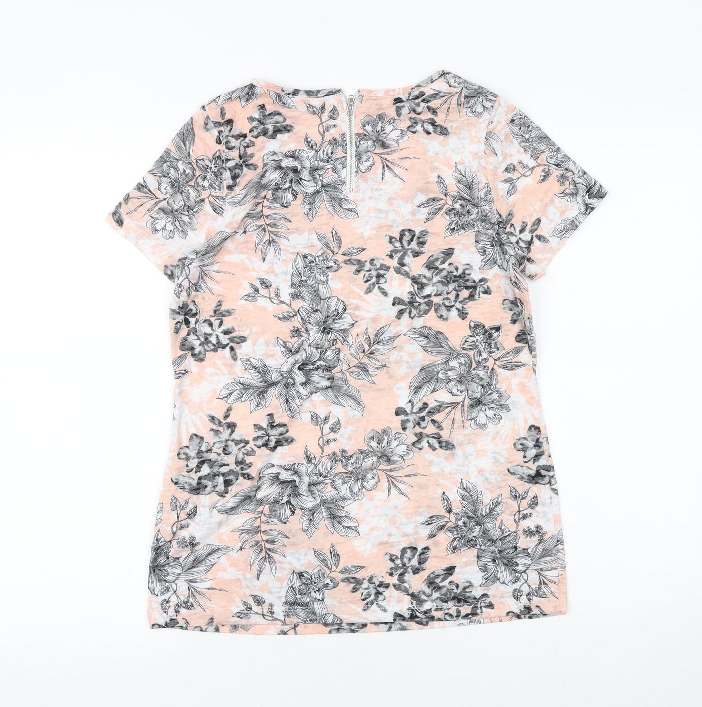 Bonmarché Womens Pink Geometric Viscose Basic T-Shirt Size 10 Round Neck