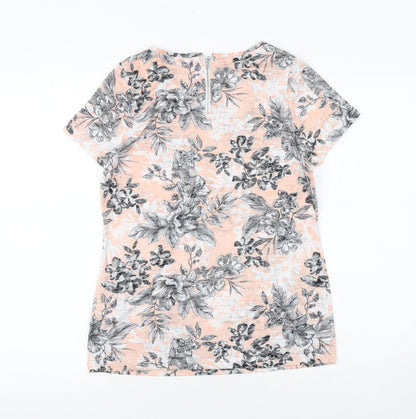 Bonmarché Womens Pink Geometric Viscose Basic T-Shirt Size 10 Round Neck