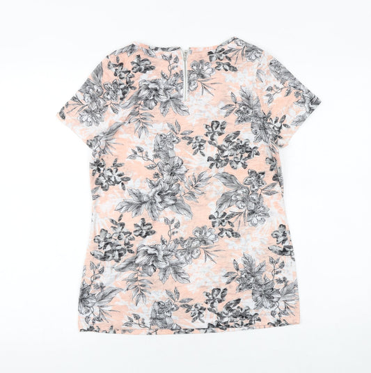 Bonmarché Womens Pink Geometric Viscose Basic T-Shirt Size 10 Round Neck