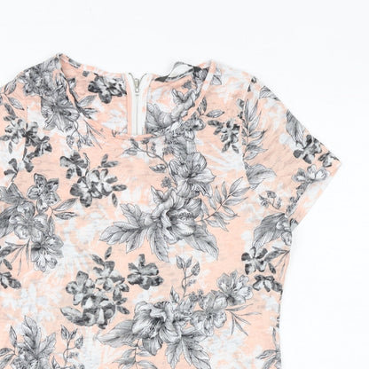 Bonmarché Womens Pink Geometric Viscose Basic T-Shirt Size 10 Round Neck