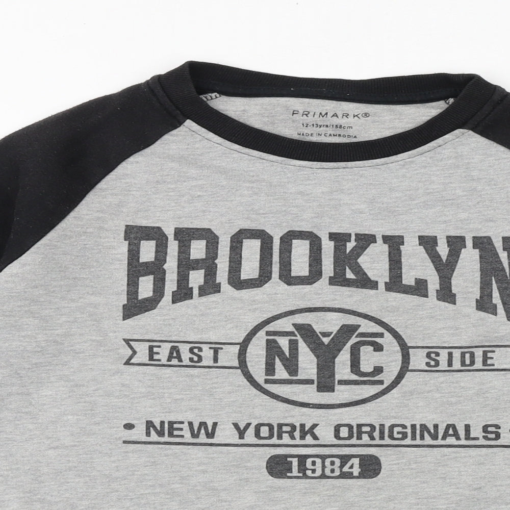 Primark Boys Grey Colourblock Cotton Pullover Sweatshirt Size 12-13 Years Pullover - Brooklyn