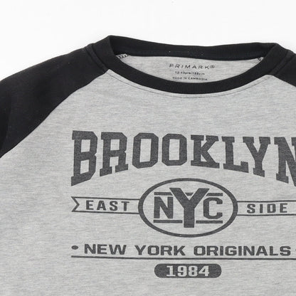 Primark Boys Grey Colourblock Cotton Pullover Sweatshirt Size 12-13 Years Pullover - Brooklyn
