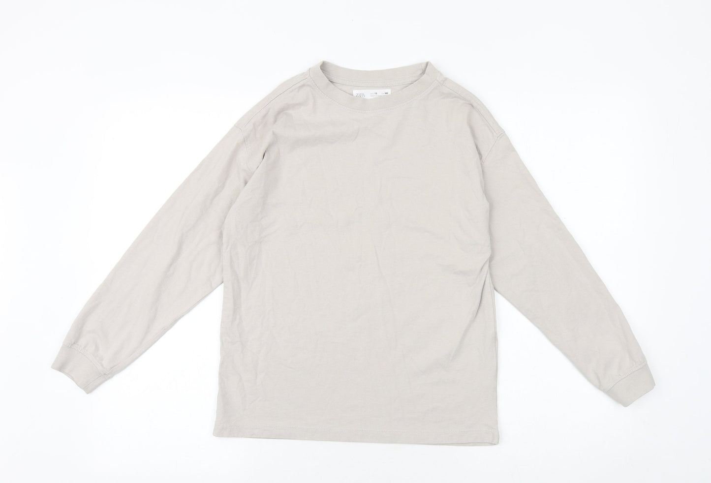 Zara Girls Beige 100% Cotton Basic T-Shirt Size 10 Years Round Neck Pullover