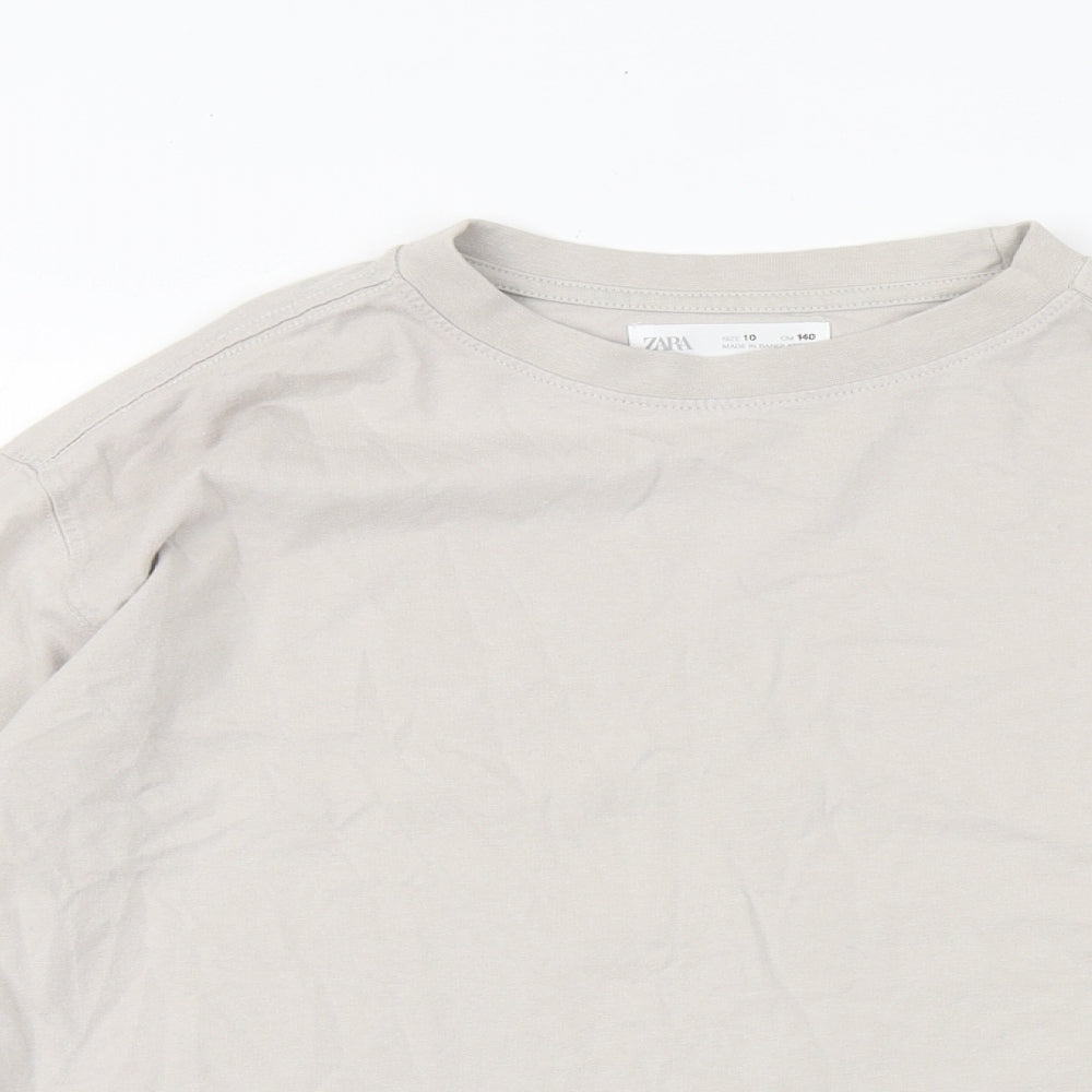 Zara Girls Beige 100% Cotton Basic T-Shirt Size 10 Years Round Neck Pullover