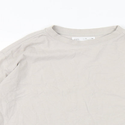 Zara Girls Beige 100% Cotton Basic T-Shirt Size 10 Years Round Neck Pullover