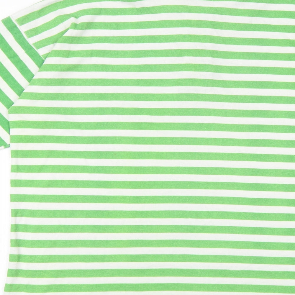 leisure man Mens Green Striped Cotton Polo Size M Collared Button