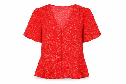 Womens UK Size 10 New Look Red Basic Blouse