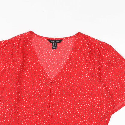 Womens UK Size 10 New Look Red Basic Blouse