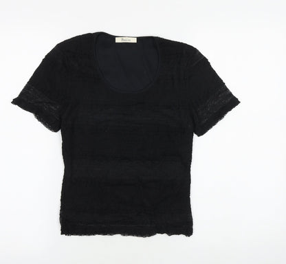 Precis Womens Black Nylon Basic T-Shirt Size XS Scoop Neck
