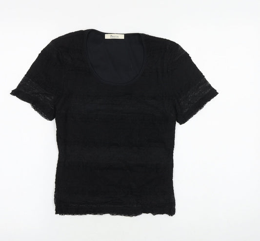 Precis Womens Black Nylon Basic T-Shirt Size XS Scoop Neck