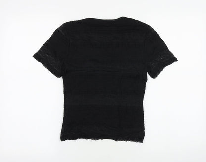 Precis Womens Black Nylon Basic T-Shirt Size XS Scoop Neck