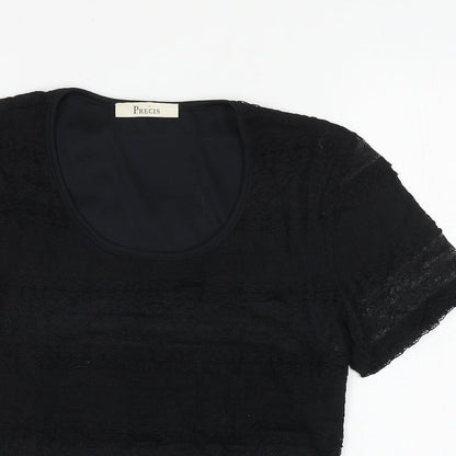 Precis Womens Black Nylon Basic T-Shirt Size XS Scoop Neck