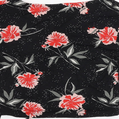 Primark Womens Black Floral Viscose Basic T-Shirt Size 6 V-Neck