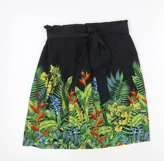 Oasis Womens Multicoloured Floral Polyester A-Line Skirt Size 8 Tie