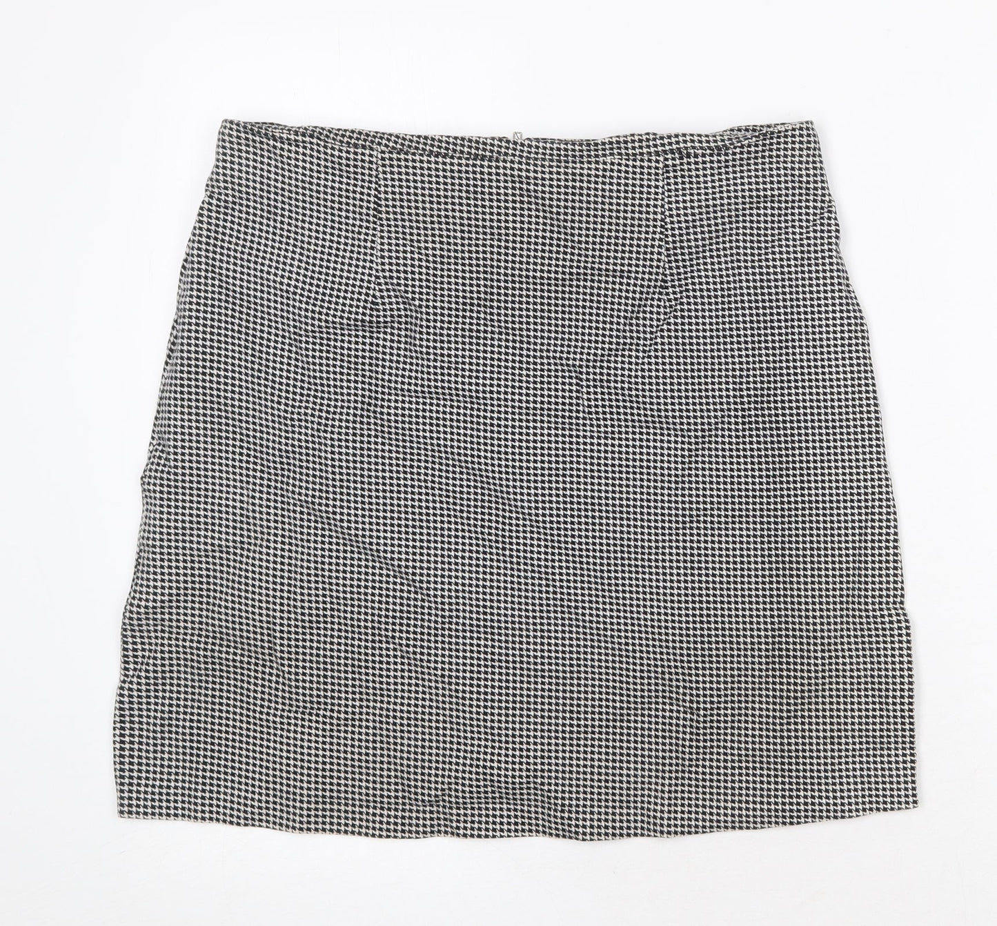 Joy Womens Black Geometric Cotton A-Line Skirt Size L Zip - Houndstooth Pattern