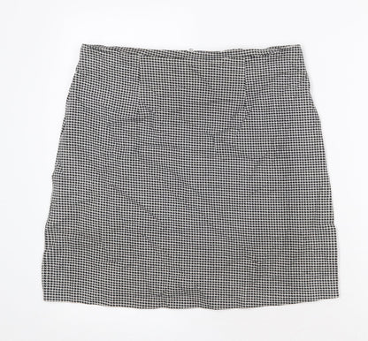 Joy Womens Black Geometric Cotton A-Line Skirt Size L Zip - Houndstooth Pattern