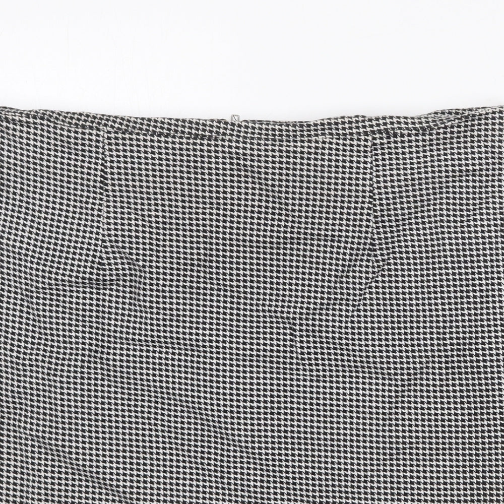 Joy Womens Black Geometric Cotton A-Line Skirt Size L Zip - Houndstooth Pattern