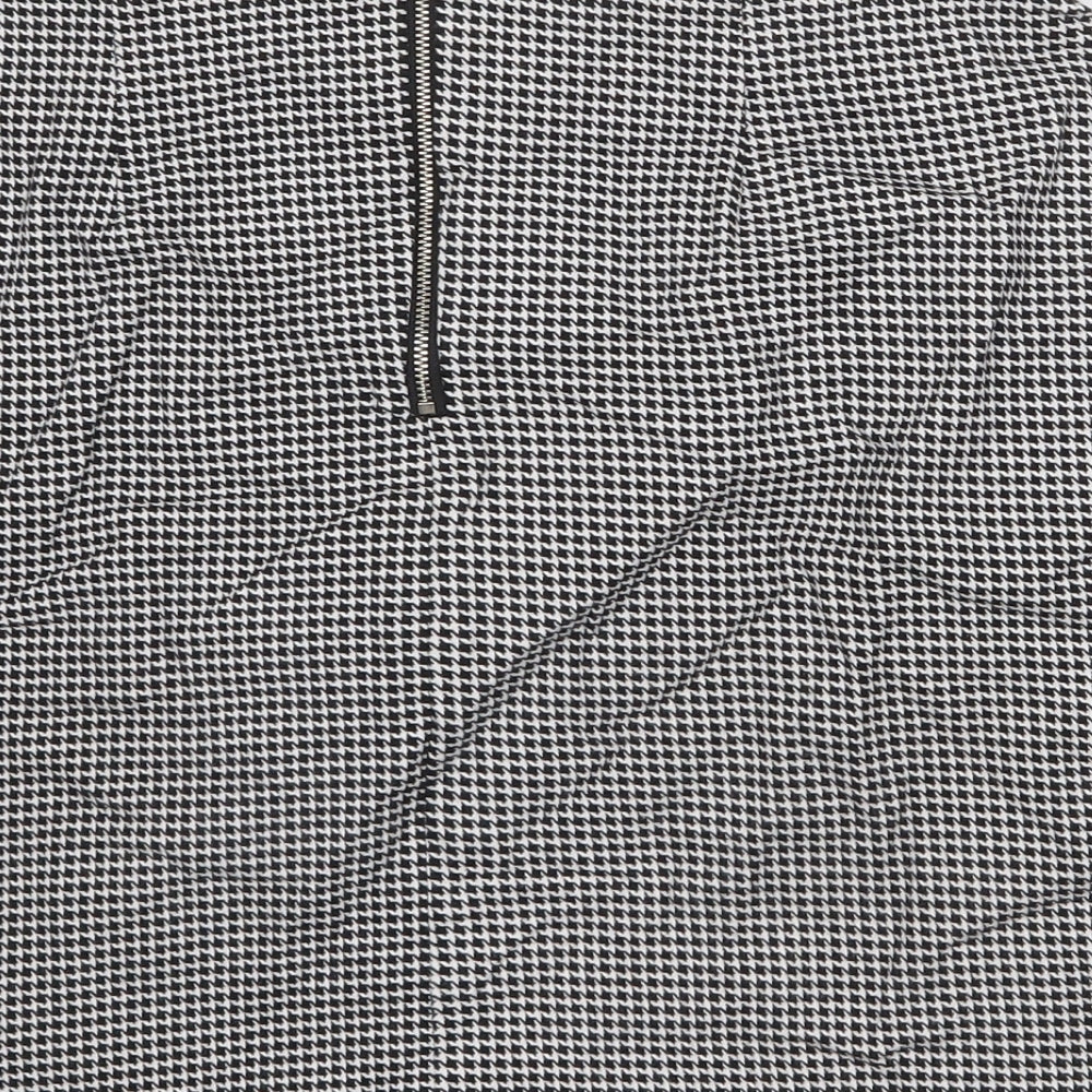 Joy Womens Black Geometric Cotton A-Line Skirt Size L Zip - Houndstooth Pattern
