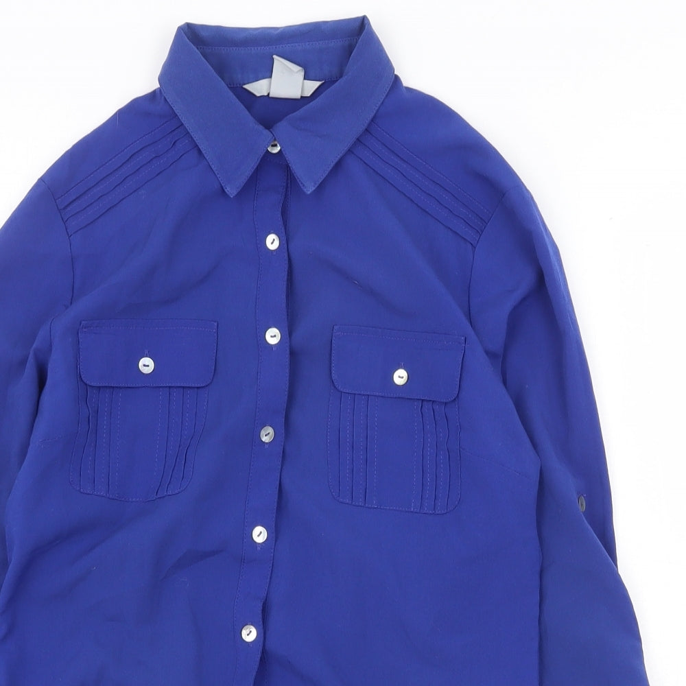 Womens UK Size 6 H&M Blue Basic Button-Up