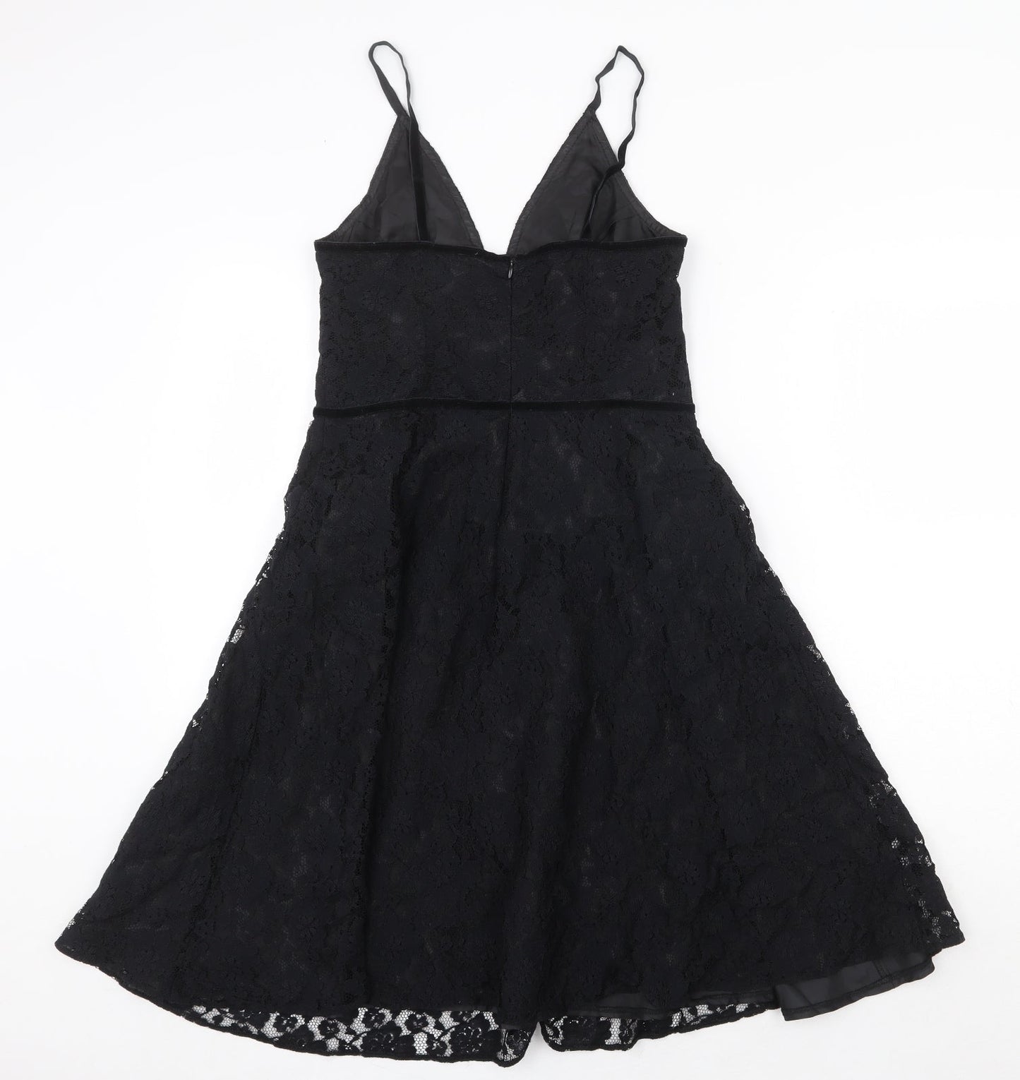 Gantos Womens Black Floral Viscose A-Line Size 8 V-Neck Zip