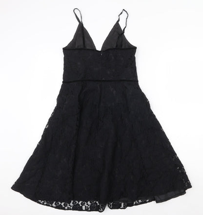 Gantos Womens Black Floral Viscose A-Line Size 8 V-Neck Zip