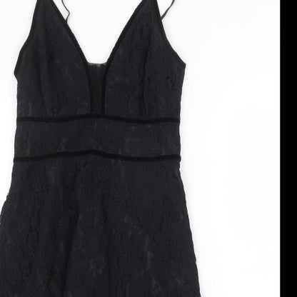 Gantos Womens Black Floral Viscose A-Line Size 8 V-Neck Zip