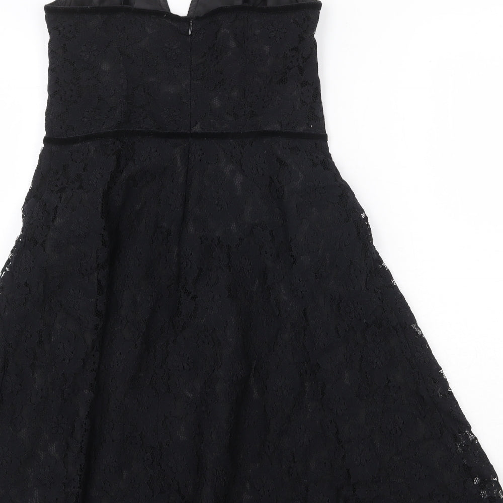 Gantos Womens Black Floral Viscose A-Line Size 8 V-Neck Zip