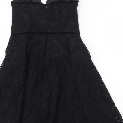 Gantos Womens Black Floral Viscose A-Line Size 8 V-Neck Zip