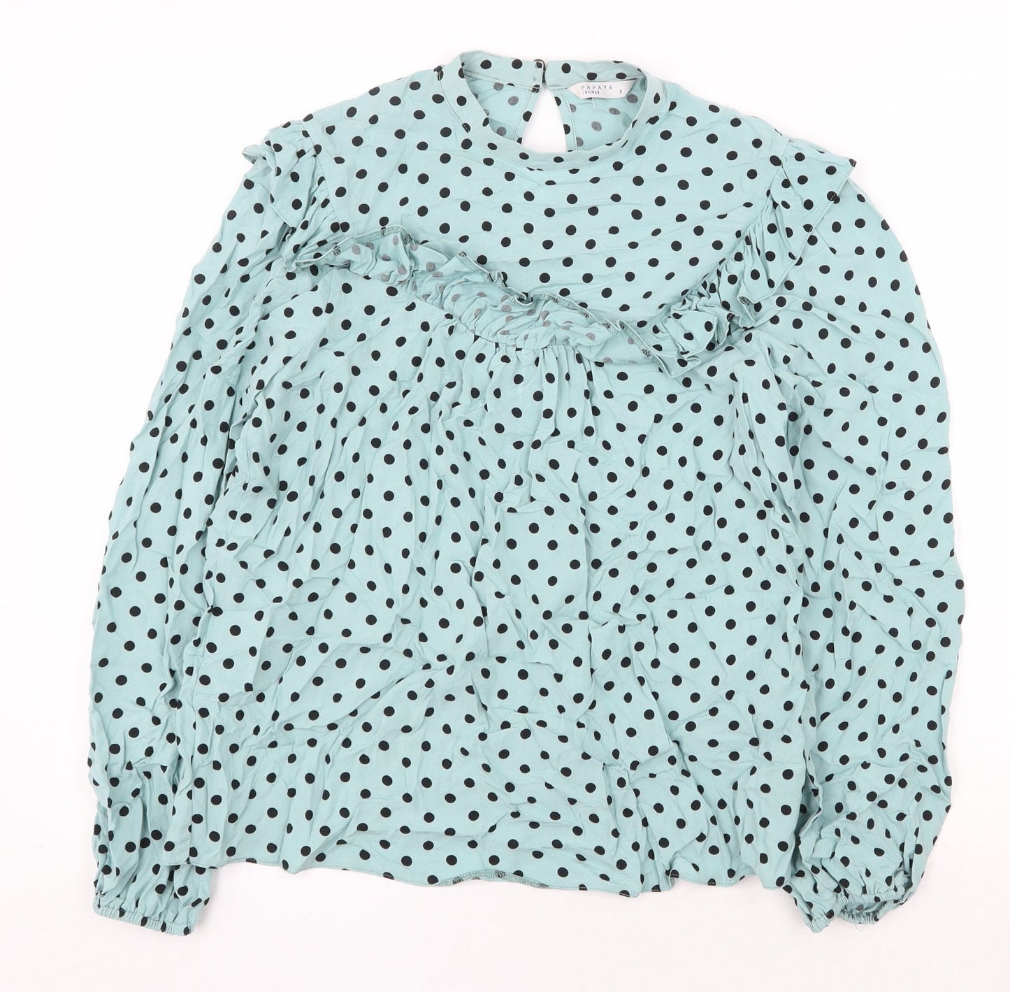 Papaya Womens Green Polka Dot Viscose Basic Blouse Size 8 Round Neck