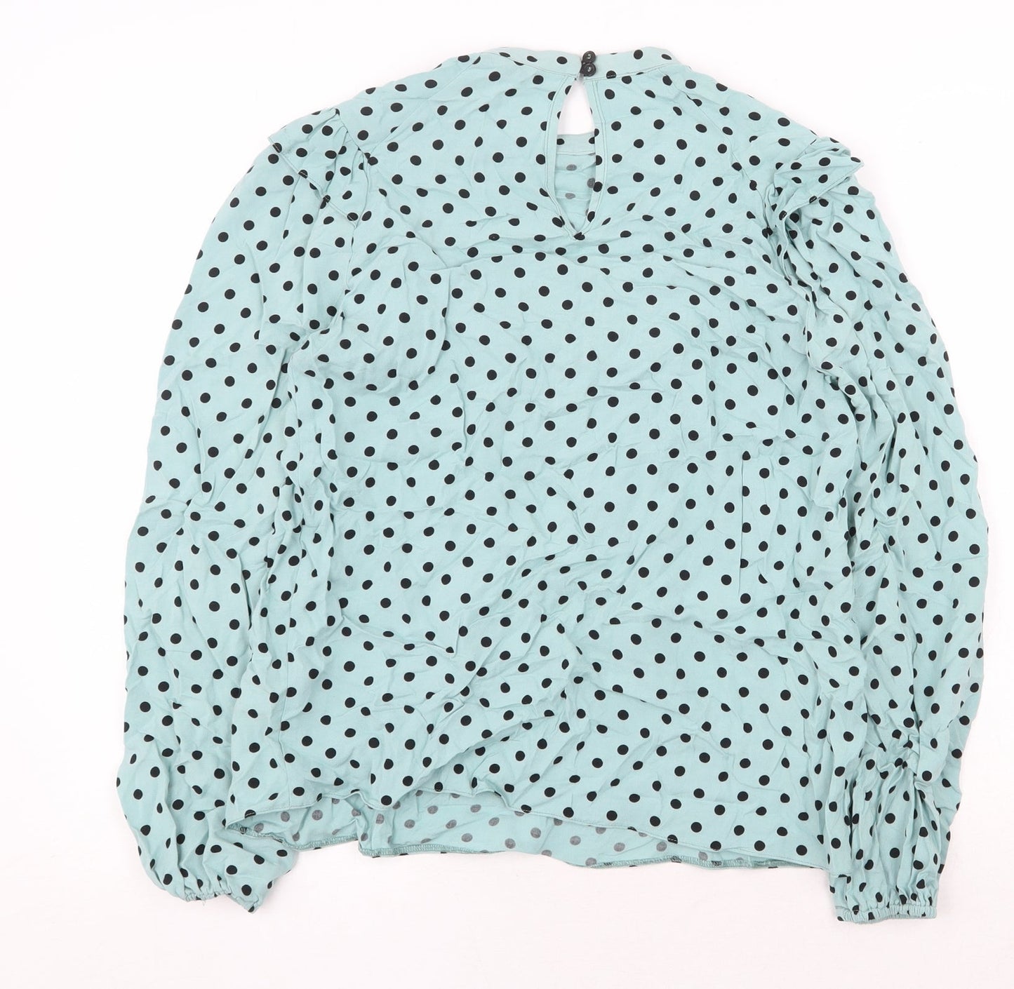 Papaya Womens Green Polka Dot Viscose Basic Blouse Size 8 Round Neck
