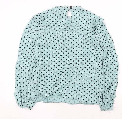Papaya Womens Green Polka Dot Viscose Basic Blouse Size 8 Round Neck