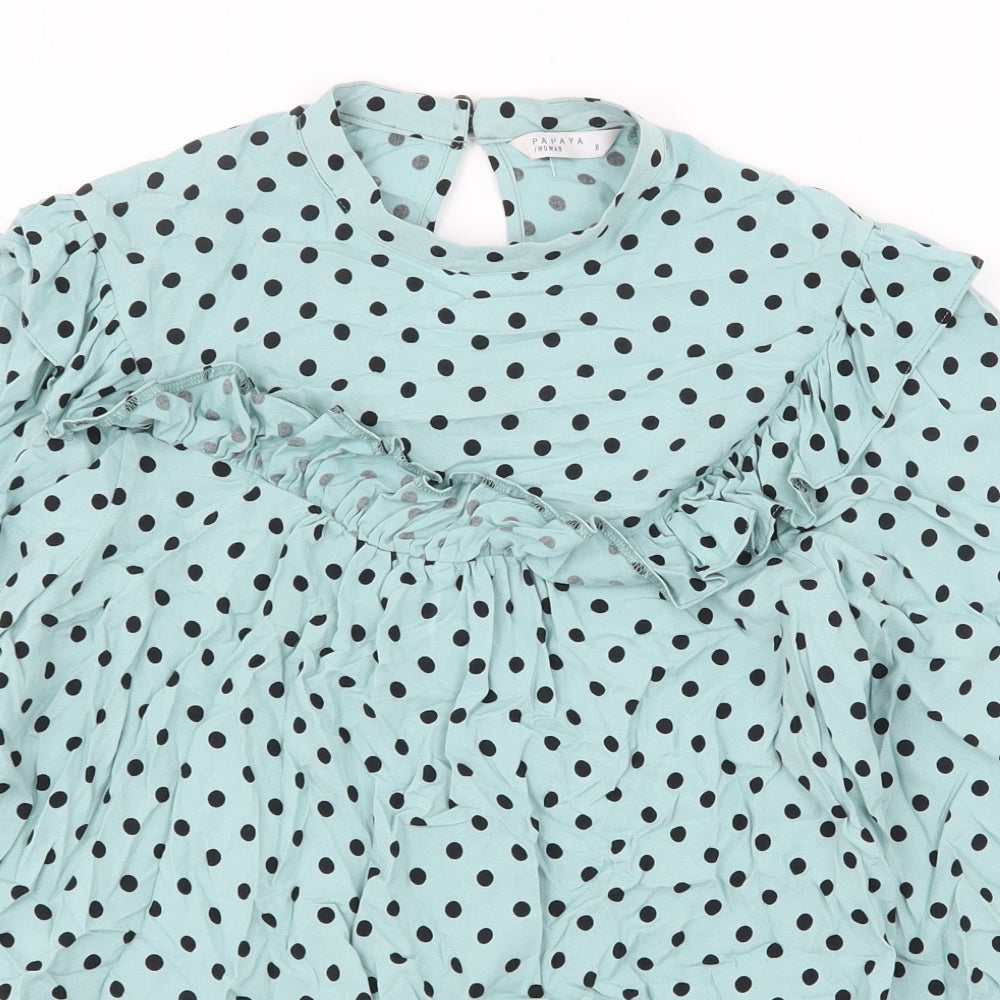 Papaya Womens Green Polka Dot Viscose Basic Blouse Size 8 Round Neck