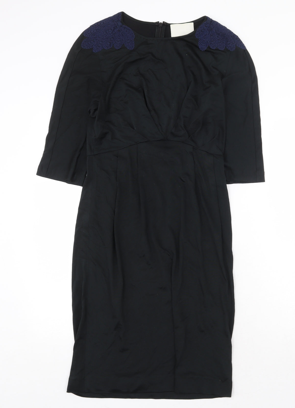 Preworn Womens Black Acetate Shift Size S Round Neck Zip