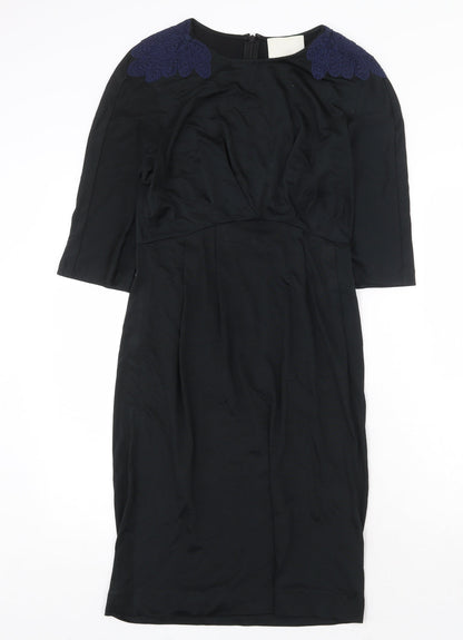 Preworn Womens Black Acetate Shift Size S Round Neck Zip