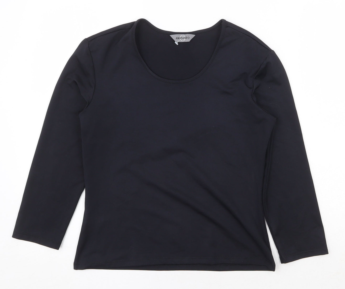 AMARANTO Womens Black Polyester Basic Blouse Size 12 Round Neck