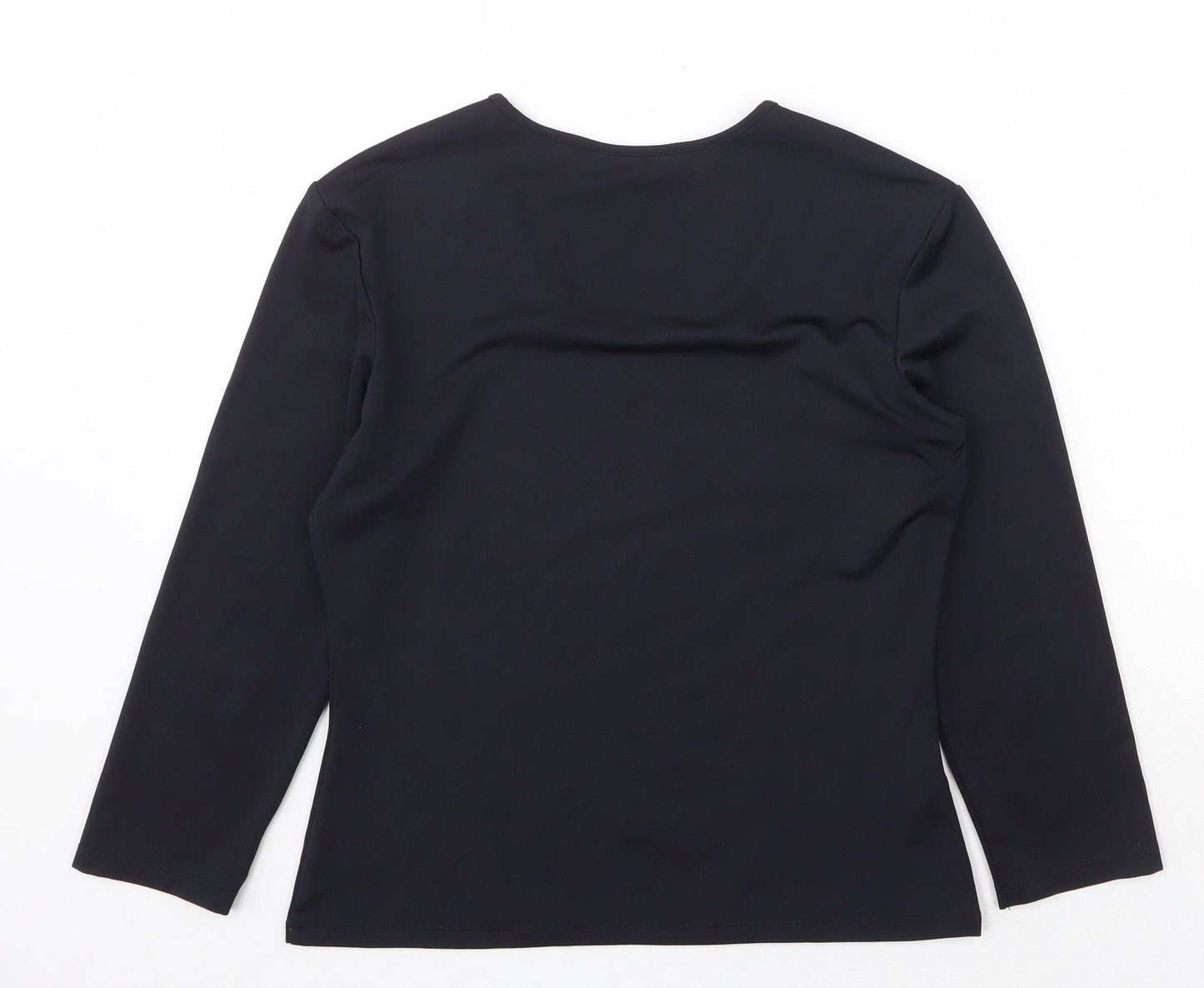 AMARANTO Womens Black Polyester Basic Blouse Size 12 Round Neck