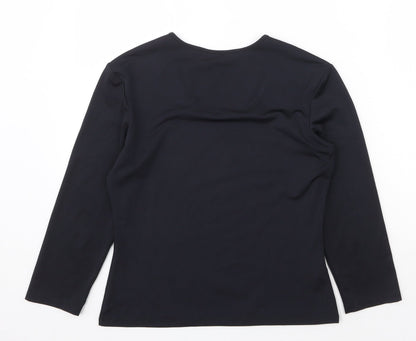 AMARANTO Womens Black Polyester Basic Blouse Size 12 Round Neck