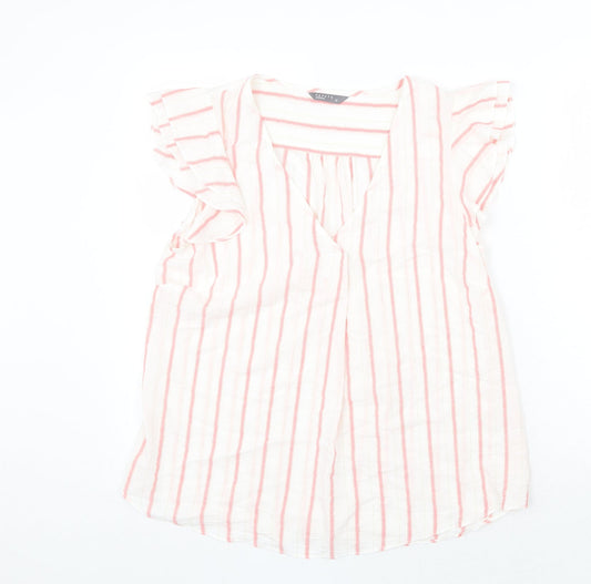 Papaya Womens White Striped Polyester Basic Blouse Size 12 V-Neck
