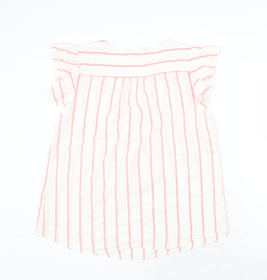 Papaya Womens White Striped Polyester Basic Blouse Size 12 V-Neck