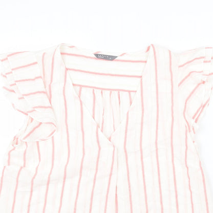 Papaya Womens White Striped Polyester Basic Blouse Size 12 V-Neck