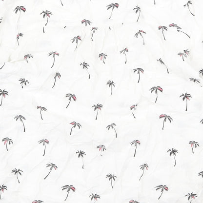 Atmosphere Womens White Geometric Viscose Basic Button-Up Size 8 V-Neck - Palm Tree Pattern