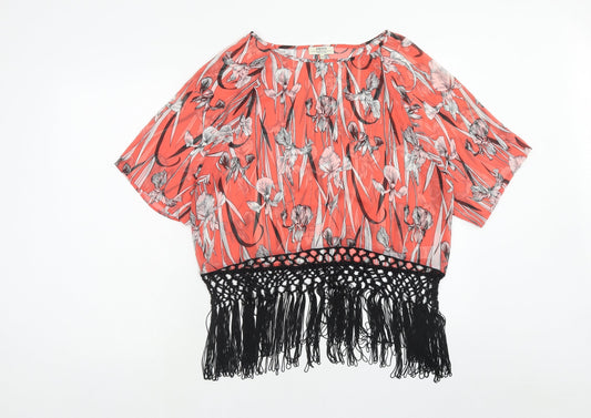 Papaya Womens Pink Floral Polyester Basic Blouse Size 12 Boat Neck