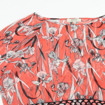 Papaya Womens Pink Floral Polyester Basic Blouse Size 12 Boat Neck