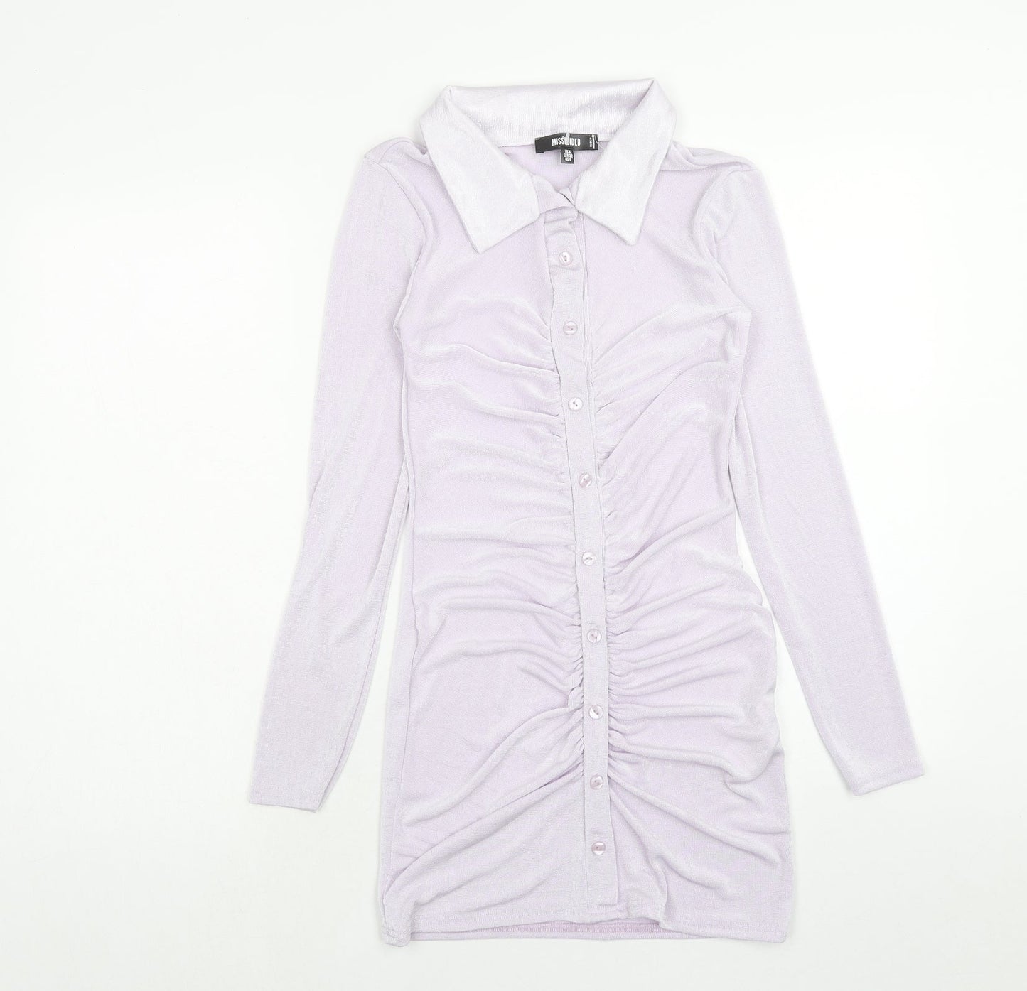 Missguided Womens Purple Polyester Bodycon Size 4 Collared Button