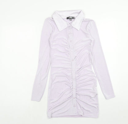 Missguided Womens Purple Polyester Bodycon Size 4 Collared Button